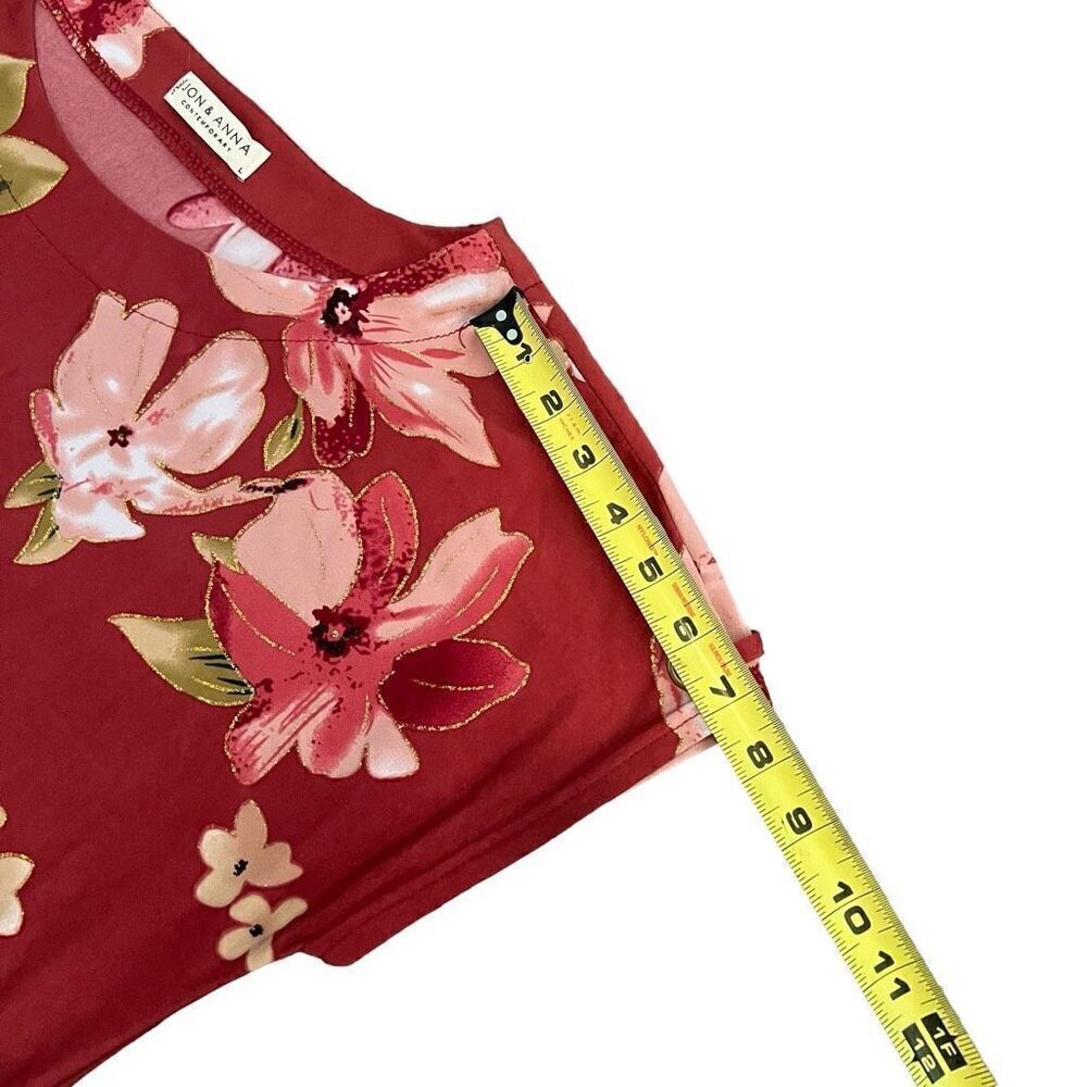 JON & ANNA Red Floral Print Short Sleeve Blouse Size L - Picture 8 of 8